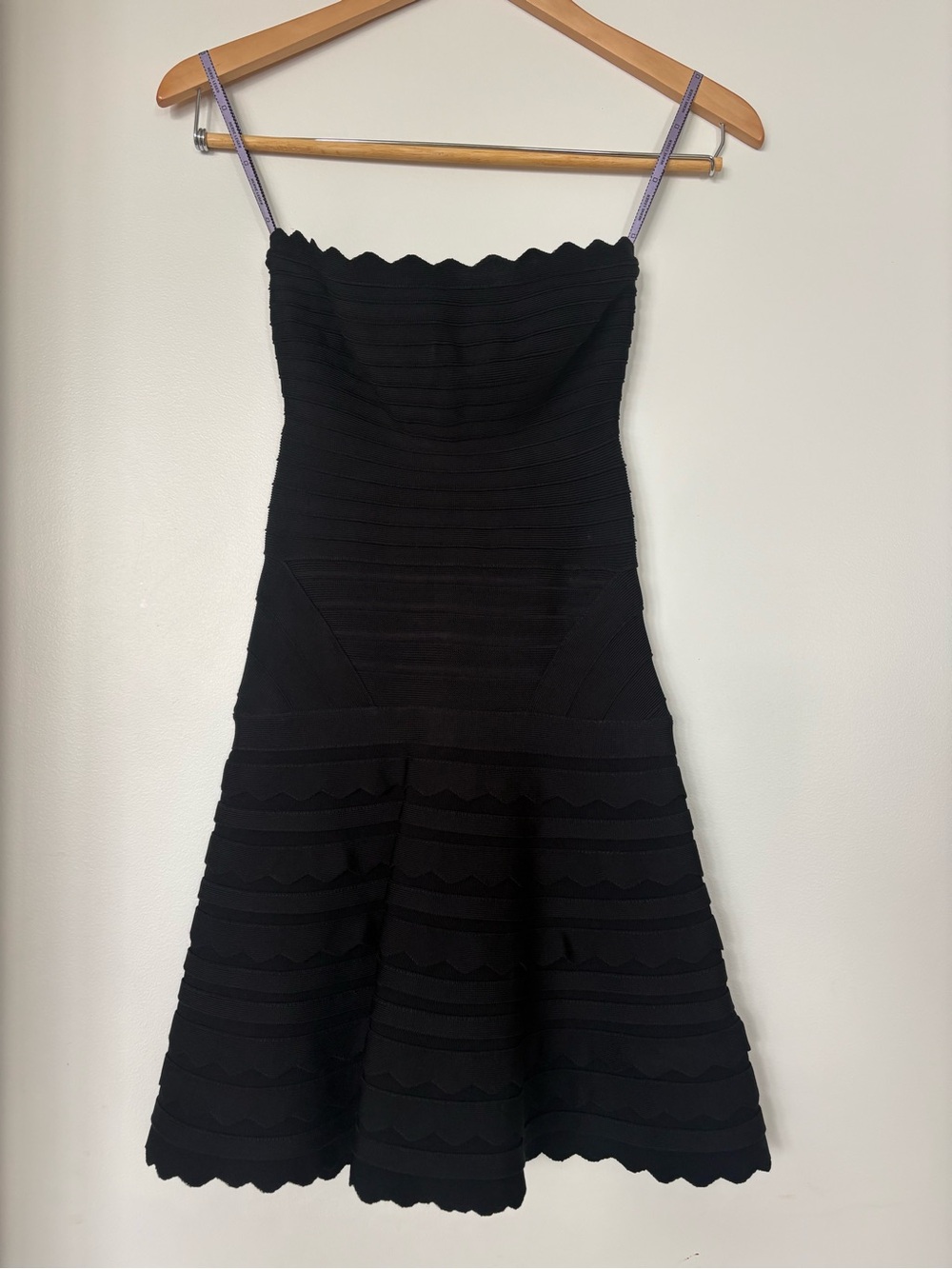Herve Leger Black Strapless Scallop-Hem Dress